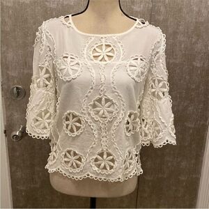 Valerie Khalfon Elegant White Lace Women's Top, XS